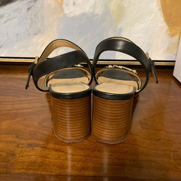 Talbots Black Kitten Heel Jewel Women Size 9 Open Toe Buckle Strap Rope Knot - Picture 5 of 11